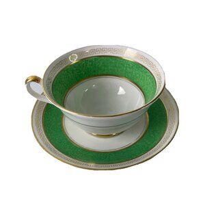 EB Foley China Teacup & Saucer, Green, Gold & White, Made in England, Tableware